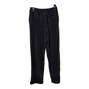 *Studio G Medium Black Silk Trousers Elastic Waist Straight Leg Minimalist